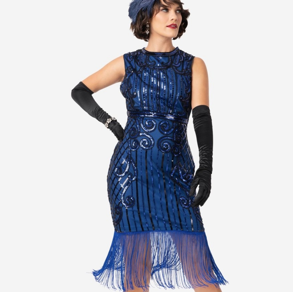 NWT 1920s Style Blue & Black Beaded Avi